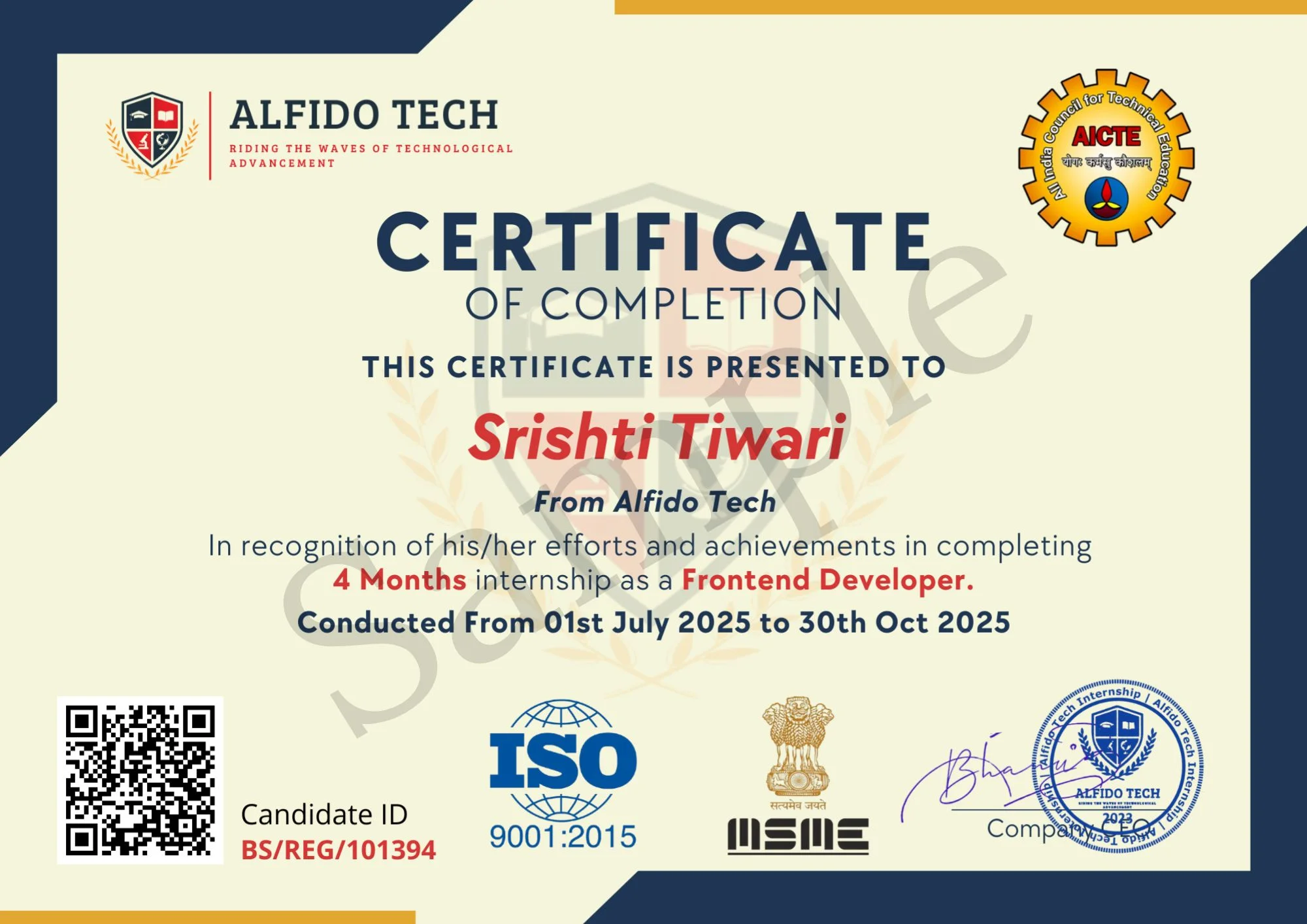 Sample Certificate